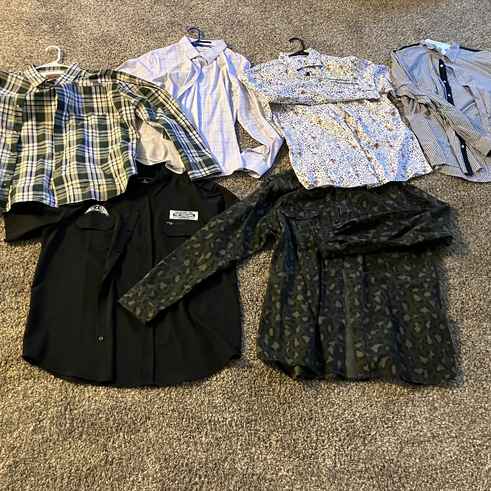 Mixed Button-Up Shirt Bundle - Black, Green, Plaid, Striped, Floral